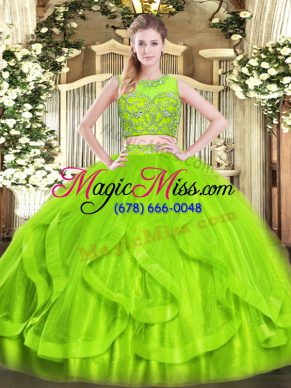 Fashion Sleeveless Zipper Floor Length Beading and Ruffles Vestidos de Quinceanera