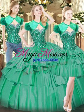 Tulle Sweetheart Sleeveless Lace Up Beading and Ruffled Layers Quinceanera Dresses in Turquoise