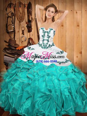 Floor Length Ball Gowns Sleeveless Aqua Blue Ball Gown Prom Dress Lace Up