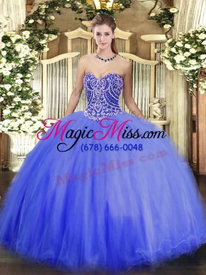 Blue Sweetheart Neckline Beading 15 Quinceanera Dress Sleeveless Lace Up