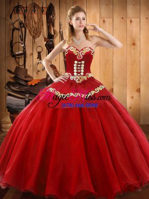 Graceful Red Ball Gowns Sweetheart Sleeveless Tulle Floor Length Lace Up Ruffles 15th Birthday Dress