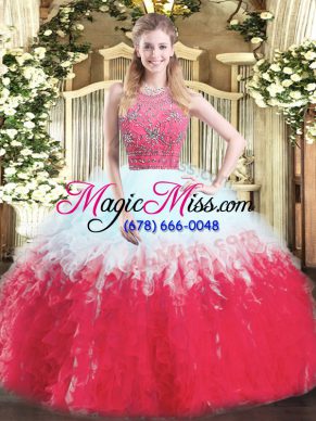 Sleeveless Zipper Floor Length Beading and Ruffles Quinceanera Dresses