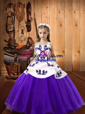 Purple Kids Formal Wear Sweet 16 and Quinceanera with Embroidery Straps Sleeveless Lace Up