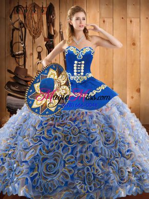 With Train Lace Up Sweet 16 Dress Multi-color for Military Ball and Sweet 16 and Quinceanera with Embroidery Sweep Train