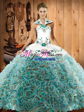 Classical Multi-color Sleeveless Sweep Train Embroidery Quinceanera Dress