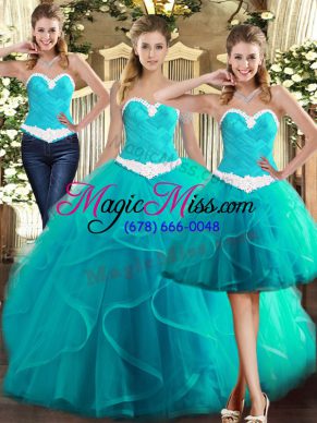 Customized Baby Blue Sleeveless Floor Length Ruffles Lace Up Vestidos de Quinceanera