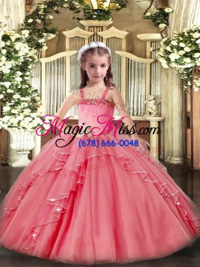 Organza Sleeveless Floor Length Little Girls Pageant Dress and Appliques and Ruffles