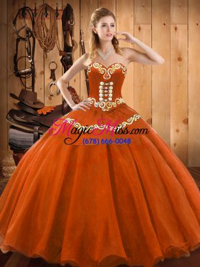 Hot Sale Rust Red Sweetheart Lace Up Ruffles 15th Birthday Dress Sleeveless