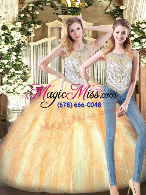 Shining Sleeveless Zipper Floor Length Beading and Ruffles Vestidos de Quinceanera