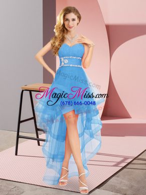 High Low Baby Blue Bridesmaids Dress Sweetheart Sleeveless Lace Up