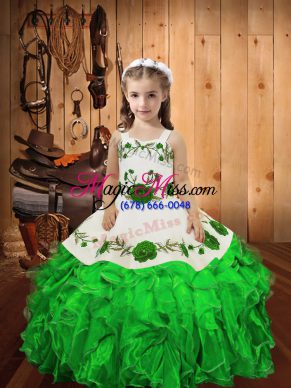 Elegant Floor Length Green Little Girl Pageant Gowns Straps Sleeveless Lace Up