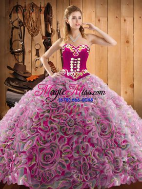 Perfect Sleeveless With Train Embroidery Lace Up Vestidos de Quinceanera with Multi-color Sweep Train