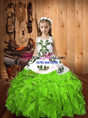 Latest Ball Gowns Organza Straps Sleeveless Embroidery and Ruffles Floor Length Lace Up Little Girl Pageant Dress