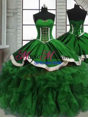 Green Sleeveless Beading and Ruffles Floor Length Quinceanera Gowns