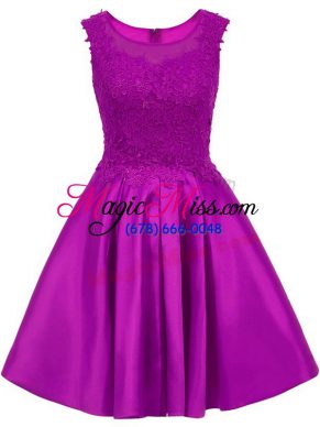 Custom Designed Sleeveless Satin Mini Length Zipper Quinceanera Court of Honor Dress in Eggplant Purple with Lace