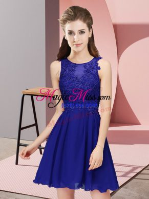 Fancy Royal Blue Scoop Zipper Appliques Damas Dress Sleeveless