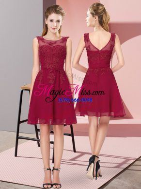 Customized Wine Red Damas Dress Prom and Party and Wedding Party with Appliques Scoop Sleeveless Zipper