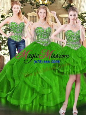 Decent Sleeveless Beading and Ruffles Lace Up 15th Birthday Dress