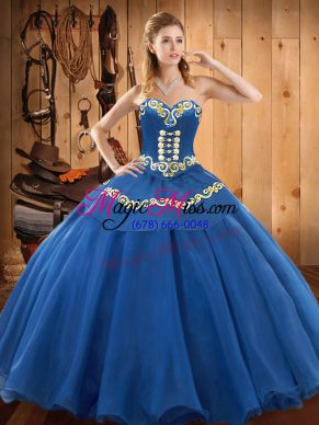 Blue Sweetheart Lace Up Ruffles Quinceanera Gowns Sleeveless