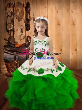 Tulle Straps Sleeveless Lace Up Embroidery and Ruffles Little Girls Pageant Dress Wholesale in Green