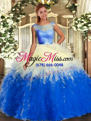 Simple Multi-color Backless Scoop Lace and Ruffles 15 Quinceanera Dress Organza Sleeveless