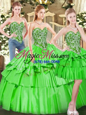 Adorable Sleeveless Floor Length Beading and Ruffled Layers Lace Up Quinceanera Gowns