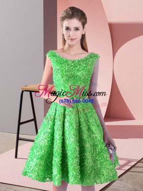 On Sale Green Lace Lace Up Scoop Sleeveless Knee Length Dress for Prom Belt