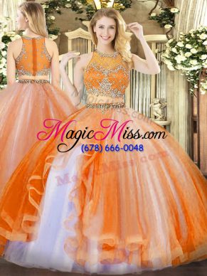 Glorious Orange Red Zipper Sweet 16 Dress Beading and Ruffles Sleeveless Floor Length