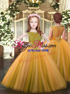 Orange Sleeveless Tulle Zipper Kids Pageant Dress for Party and Quinceanera