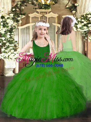 Green Zipper Kids Formal Wear Beading and Ruffles Sleeveless Floor Length