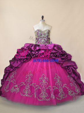 High Class Purple Quinceanera Gown Taffeta and Tulle Brush Train Sleeveless Beading and Pick Ups