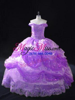 Lavender Quinceanera Gown Sweet 16 and Quinceanera with Beading and Appliques and Sequins Off The Shoulder Sleeveless Lace Up