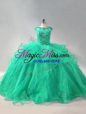 Hot Sale Scoop Sleeveless Organza Quinceanera Gown Beading and Ruffles Lace Up