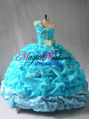 Hot Sale Aqua Blue Sleeveless Organza Lace Up 15 Quinceanera Dress for Sweet 16 and Quinceanera