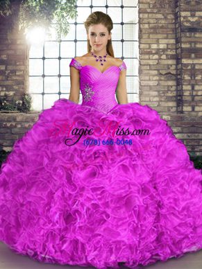 Sleeveless Beading and Ruffles Lace Up Ball Gown Prom Dress