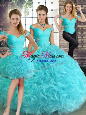 Floor Length Aqua Blue Quinceanera Gown Off The Shoulder Sleeveless Lace Up