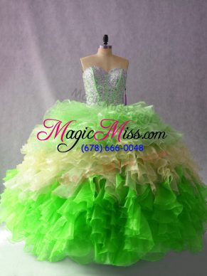 Sweetheart Sleeveless Organza Quinceanera Dresses Beading and Ruffles Lace Up