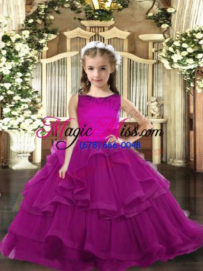 Floor Length Purple Little Girl Pageant Dress Scoop Sleeveless Lace Up