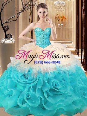 Best Selling Multi-color Sweetheart Lace Up Beading and Ruffles Ball Gown Prom Dress Sleeveless