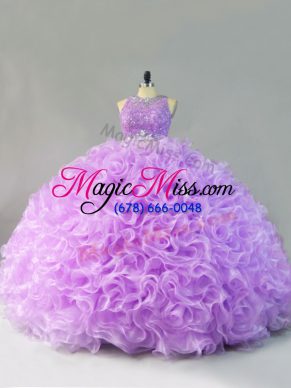 Modern Sleeveless Floor Length Beading and Ruffles Zipper Quinceanera Gowns with Lavender