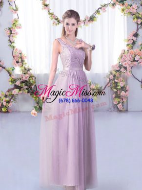 Floor Length Lavender Vestidos de Damas V-neck Sleeveless Side Zipper