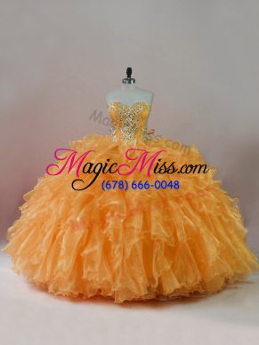 Delicate Beading and Ruffles Vestidos de Quinceanera Orange Lace Up Sleeveless Floor Length