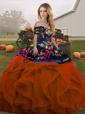 Best Embroidery and Ruffles Quinceanera Dresses Rust Red Lace Up Sleeveless Floor Length