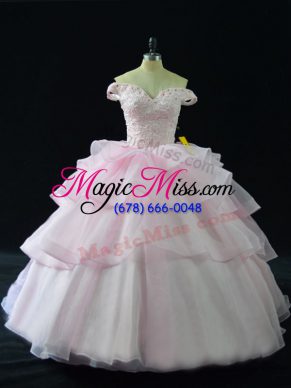 Latest Ball Gowns Sleeveless Pink Vestidos de Quinceanera Brush Train Lace Up