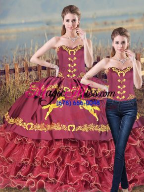 Amazing Satin and Organza Sleeveless Sweet 16 Dress Brush Train and Embroidery and Ruffles