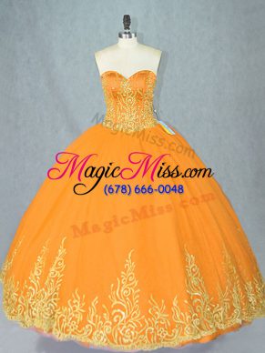 Sweetheart Sleeveless Lace Up Quince Ball Gowns Gold Tulle