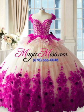 Fuchsia Quinceanera Gowns Scoop Sleeveless Brush Train Zipper