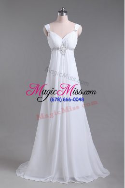 Perfect Chiffon Sleeveless Wedding Dresses Brush Train and Beading