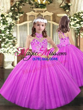 Tulle Sleeveless Floor Length Kids Pageant Dress and Appliques