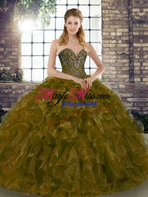 Ideal Organza Sleeveless Floor Length Quinceanera Gown and Beading and Ruffles